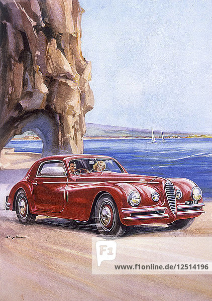 Werbeplakat für einen Alfa Romeo 6C 2500 Super Sports  1948. Künstler: Unbekannt