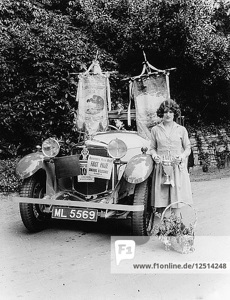 Eine Frau und ihr preisgekröntes Ballot-Auto  Bournemouth  Dorset  1928. Künstler: Unbekannt