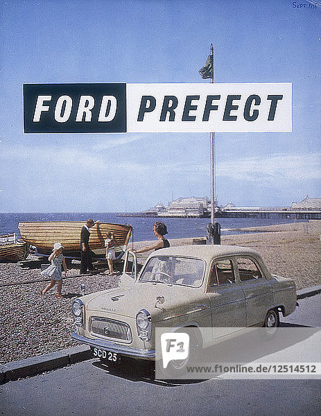 Werbeplakat für ein Ford Prefect Auto  1956. Künstler: Unbekannt