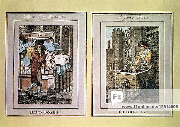 Straßenverkäufer  die Bandboxen und Kirschen verkaufen  1798. Künstler: Unbekannt