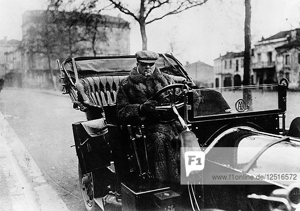 Lord Northcliffe at the wheel of a 1908 135 hp Mercedes  (c1908?). Artist: Unknown