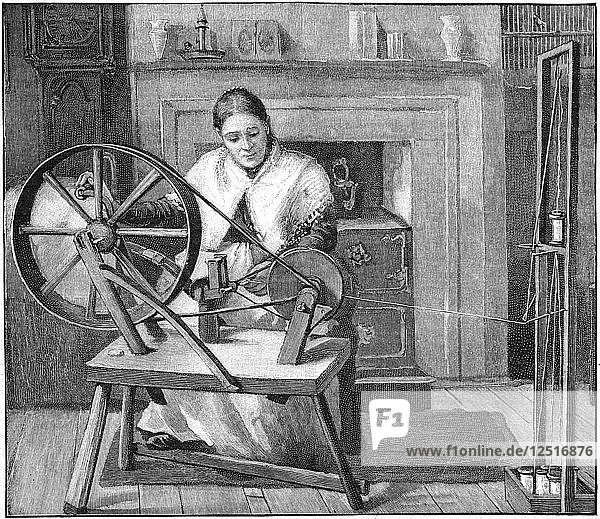 Spitalfields-Seidenarbeiterin beim Aufspulen von Seide in ihrer Hütte  London  England  1893. Künstler: Unbekannt