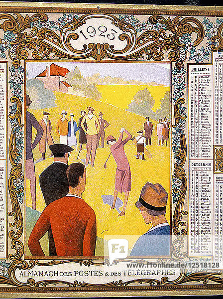 Kalender mit dem Thema Golf  Französisch  1923. Künstler: Unbekannt