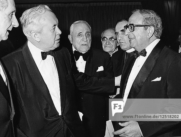 Itzhak Navon (1921- )  President of Israel  with Harold Wilson  Lord Janner and Peter Schnieder. Artist: Unknown