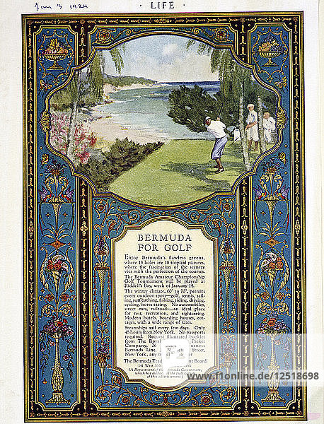 Advert for golf courses in Bermuda  January 3rd 1924. Artist: Unknown