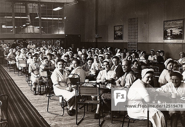 Der Speisesaal für gemischtes Personal in der Duncan-Fabrik  Edinburgh  Schottland  1956. Künstler: Unbekannt