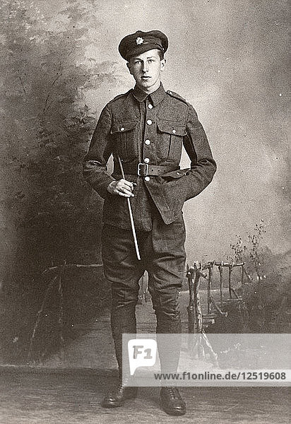 Studio shot of enlisted Rowntree employee in uniform 1916. Artist: Unknown