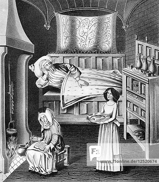 Hausherrin und Dienerin im Krankenzimmer  um 1470  (1910). Künstler: Unbekannt