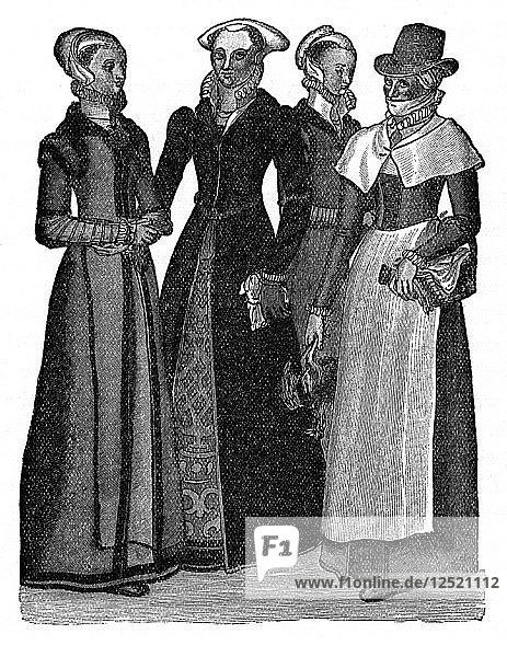 Trachten von Stadt- und Landfrauen  16. Jahrhundert  (1910). Künstler: Unbekannt