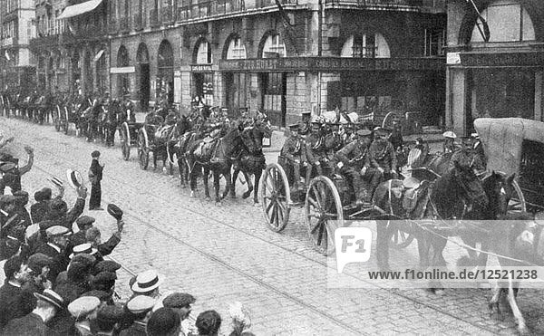 British Horse drawn artillery in Rouen  France  August 1914  (1926). Artist: Unknown