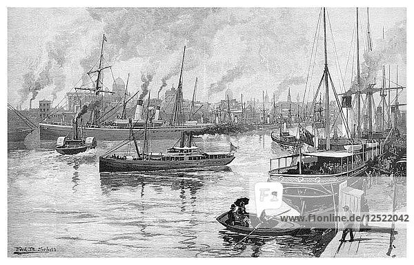 Melbourne von der Yarra aus gesehen  Victoria  Australien  1886.Künstler: Frederic B. Schell