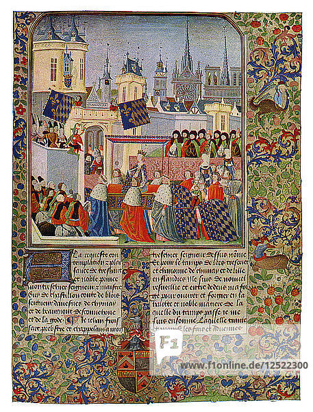 The Entry of Queen Isabella into Paris  c1385 (15th Century).Artist: Master of the Harley Froissart