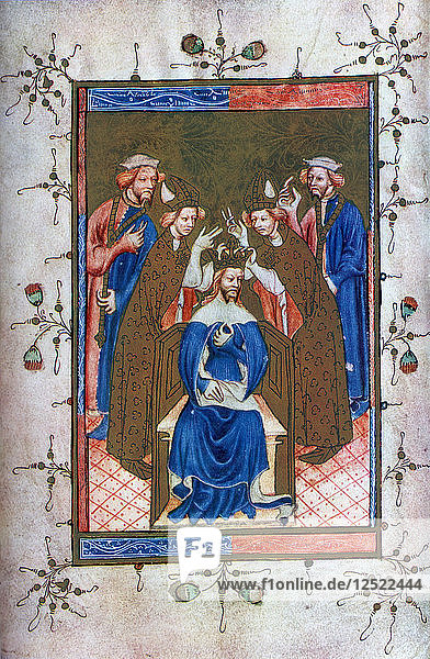 Crowning of a King  from the Liber Regalis  Westminster Abbey  14th century  (1937). Artist: Unknown