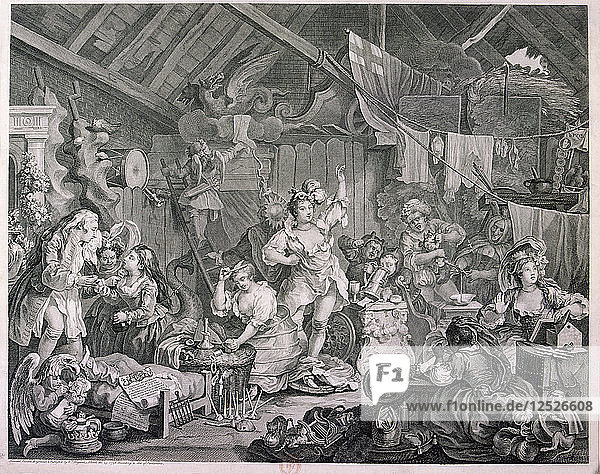 Flanierende Schauspielerinnen beim Ankleiden in einer Scheune  1738. Künstler: William Hogarth