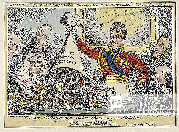 Der königliche Feuerlöscher  oder der König von Brobdingnag und die Liliputaner  1821. Künstler: George Cruikshank