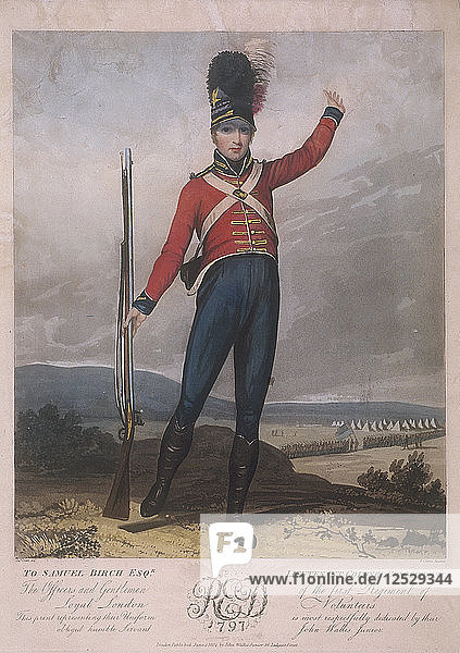 Militärische Figur in der Uniform des ersten Regiments der Loyal London Volunteers  1797. Künstler: J. Green