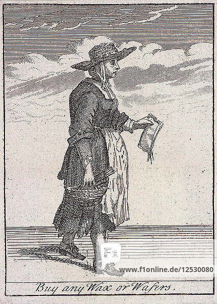 Ein Wachs- und Waffelverkäufer  Cries of London  (um 1688?). Künstler: Anon