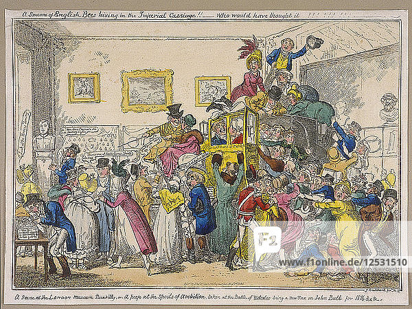 Bonapartes Kutsche  ausgestellt im Bullocks Museum  Piccadilly  Westminster  London  1835. Künstler: George Cruikshank