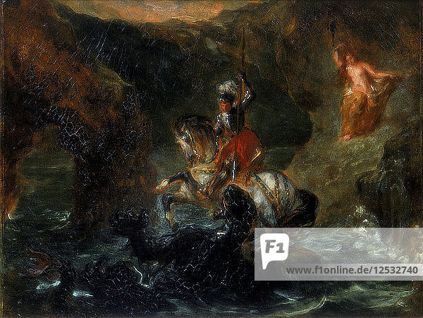 Der Heilige Georg im Kampf mit dem Drachen oder Perseus befreit Andromeda  1847. Künstler: Eugène Delacroix