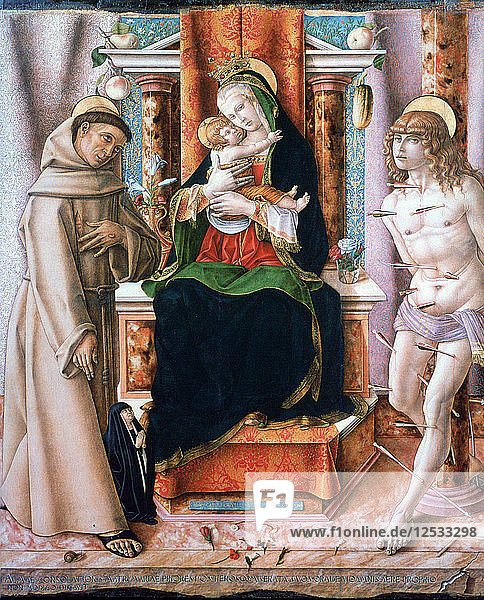 Die Jungfrau mit Kind und die Heiligen Franziskus und Sebastian  1491. Künstler: Carlo Crivelli