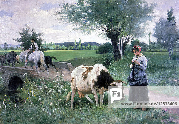 Die gut bewachte Kuh  1890. Künstler: Edouard Bernard Debat-Ponsan