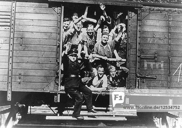 German soldiers in a railway wagon  France  August 1940. Artist: Unknown