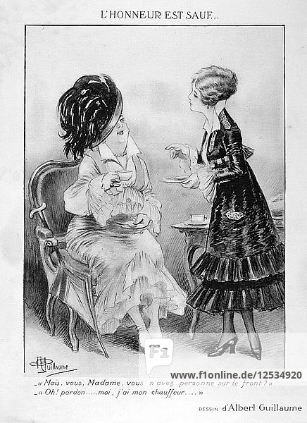 Eine Karikatur über zwei bürgerliche Französinnen  Erster Weltkrieg  1915. Künstler: Albert Guillaume