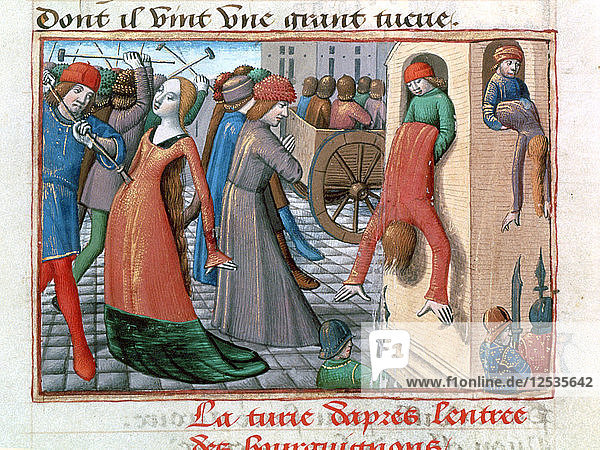 Massaker an den Armagnacs durch die Bourguignons  Paris  1418  (1484). Künstler: Unbekannt