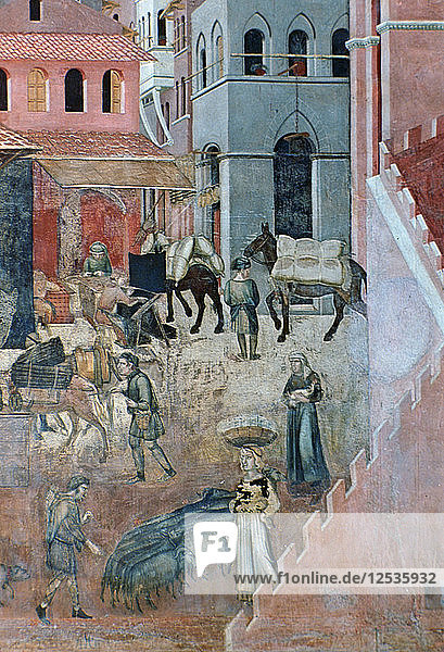 Auswirkungen einer guten Regierung auf das städtische Leben  (Detail)  1338-1340. Künstler: Ambrogio Lorenzetti