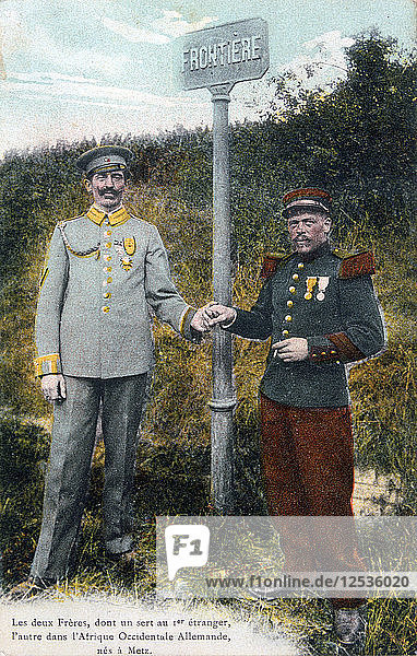 Two brothers at the French/German frontier  20th century. Artist: Unknown