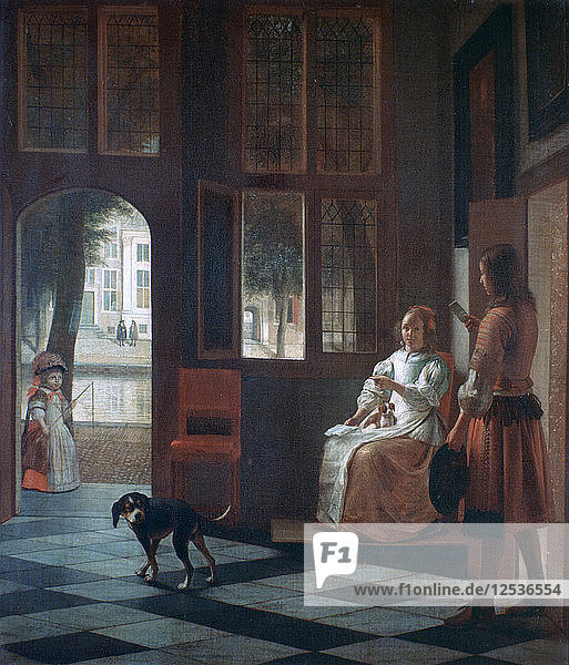 Eine Frau  die einen jungen Mann mit einem Brief anleitet  1670. Künstler: Pieter de Hooch