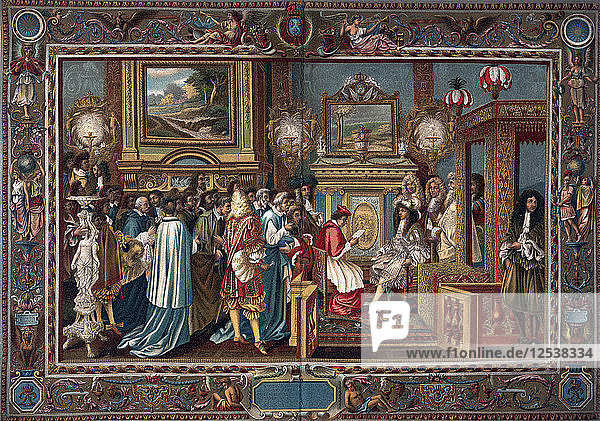 Louis XIVs audience to the Papal ambassador Sigismondo Chigi  29 July 1664  (1903).Artist: Charles le Brun