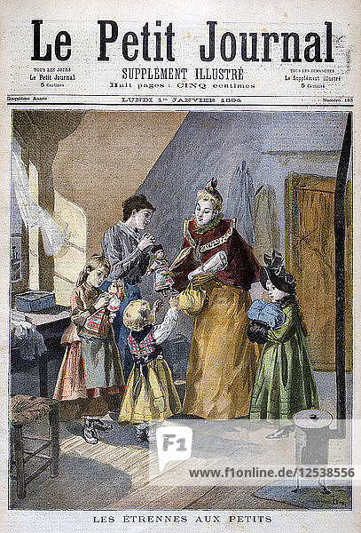 Kinder erhalten Neujahrsgeschenke  1894. Künstler: Oswaldo Tofani