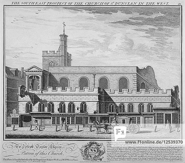 South-east view of the Church of St Dunstan in the West  Fleet Street  City of London  1737. Artist: William Henry Toms