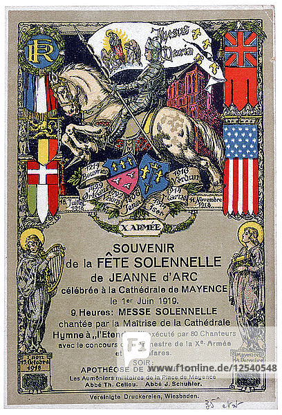 Andenken an ein Fest zu Ehren von Jeanne d'Arc im Mainzer Dom  Deutschland  1919. Künstler: Unbekannt