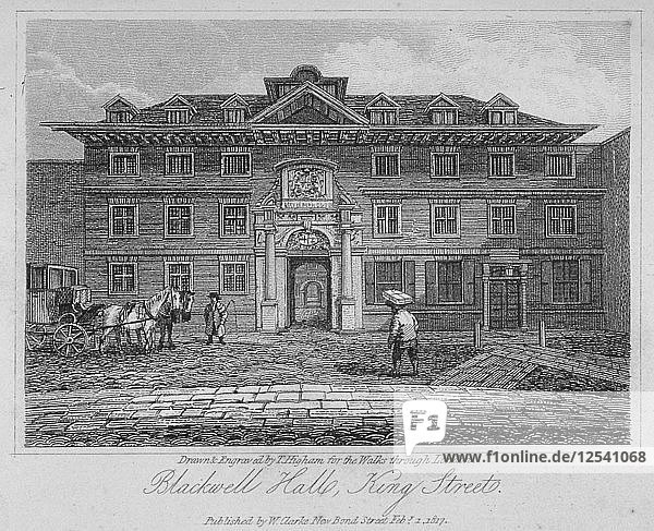 View of Blackwell Hall on King Street with carriage and figures  City of London  1817. Artist: Thomas Higham