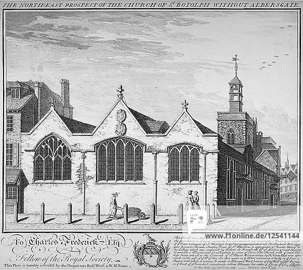 North-east view of the Church of St Botolph Aldersgate  City of London  1739. Artist: William Henry Toms