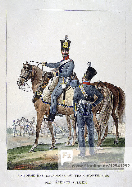 Uniform einer Schwadron des berittenen Artilleriezuges eines Schweizer Regiments  Frankreich  1823. Künstler: Charles Etienne Pierre Motte