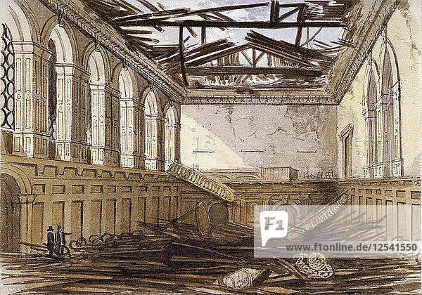 Ruins of the banqueting hall of Haberdashers Hall  City of London  1864. Artist: Anon