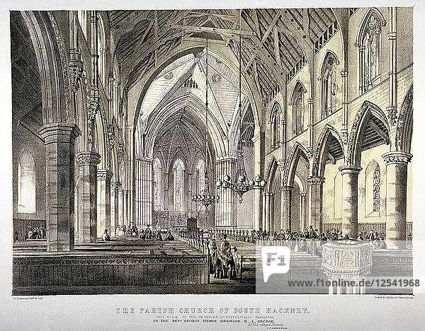 Interior view of the Church of St John of Jerusalem  Hackney  London  c1850. Artist: CJ Greenwood