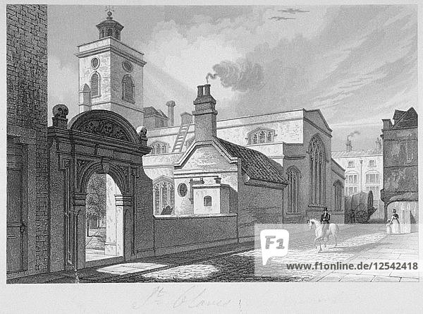 South-east view of the Church of St Olave  Hart Street  City of London  1837. Artist: John Le Keux