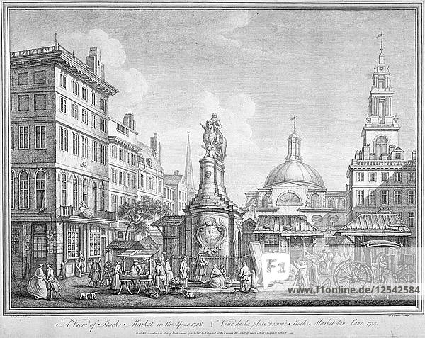 View of the Stocks Market in Poutry  City of London  in the year 1738 (1752). Artist: Henry Fletcher