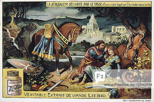 La Jerusalem deliveree par le Tasse  Tancrede tauft die sterbende Clorinde. 19. Jahrhundert. Künstler: Unbekannt