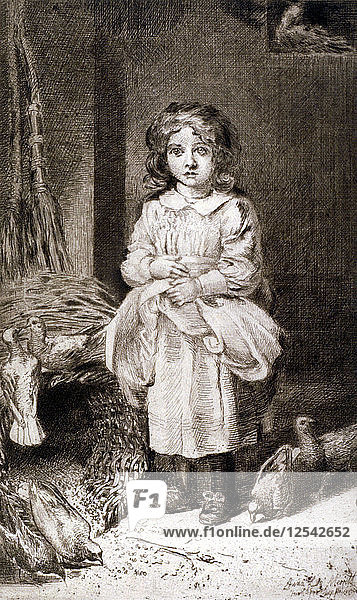Kleines Mädchen füttert Tauben  um 1888. Künstlerin: Anna Lea Merritt