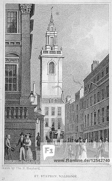 Church of St Stephen Walbrook from the corner of Mansion House  City of London  1830. Artist: R Acon