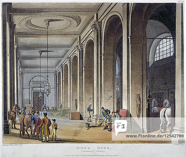 Innenansicht der königlichen Stallungen  Kings Mews  Charing Cross  Westminster  London  1808. Künstler: Augustus Charles Pugin