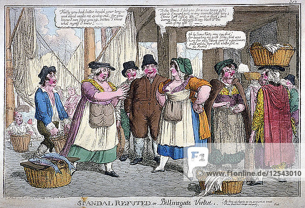Skandal widerlegt  oder Billingsgate-Tugend  1818. Künstler: C. Williams