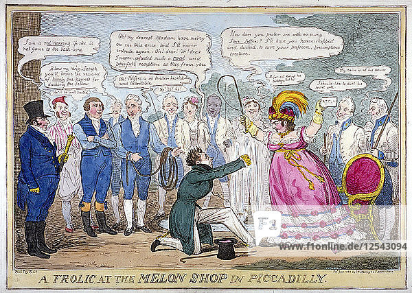 Ausgelassenes Treiben im Melonenladen in Piccadilly  1826. Künstler: Isaac Robert Cruikshank