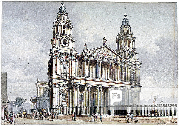 West front of St Pauls Cathedral  City of London  1814. Artist: Thomas Hosmer Shepherd