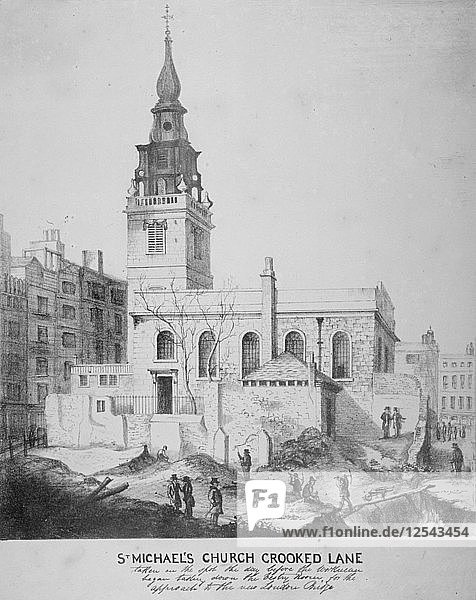 South-east view of the Church of St Michael  Crooked Lane  City of London  1831. Artist: Anon